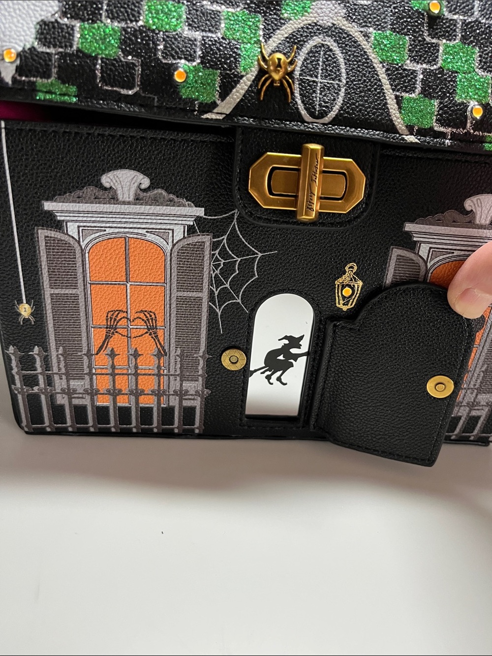 Betsey Johnson Black Orange Green Haunted House Crossbody Bag - Picture 4 of 17